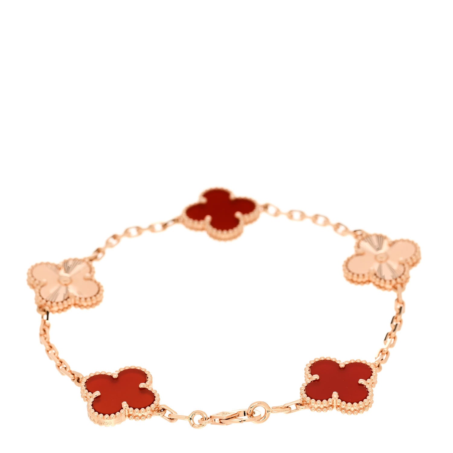 Van Cleef & Arpels 18K Rose Gold Carnelian 5 Motifs Guilloche Vintage Alhambra Bracelet 2 of 5