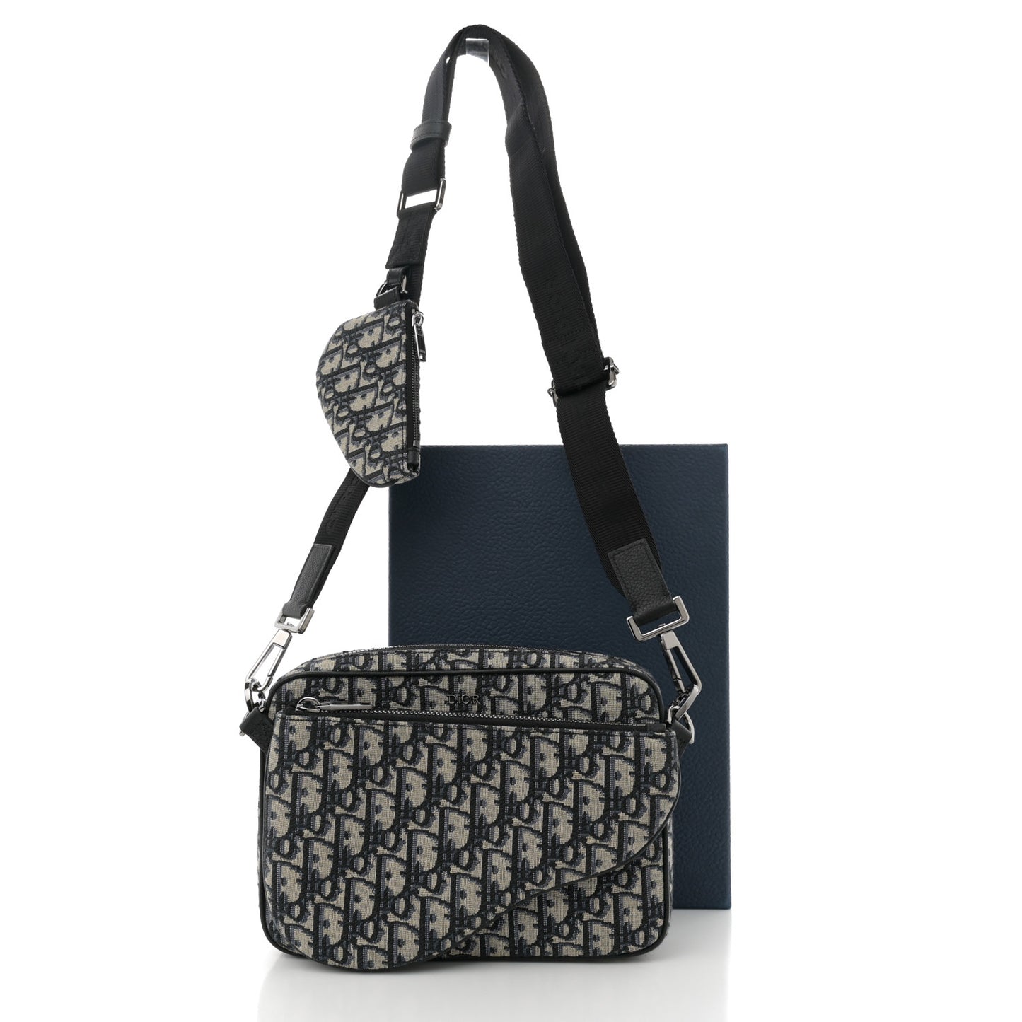 Oblique Saddle Triple Pouch Navy Blue