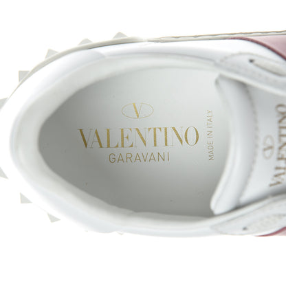 Valentino Garavani Calfskin Rockstud Open Sneakers 35.5 White Lipstick 7 of 9