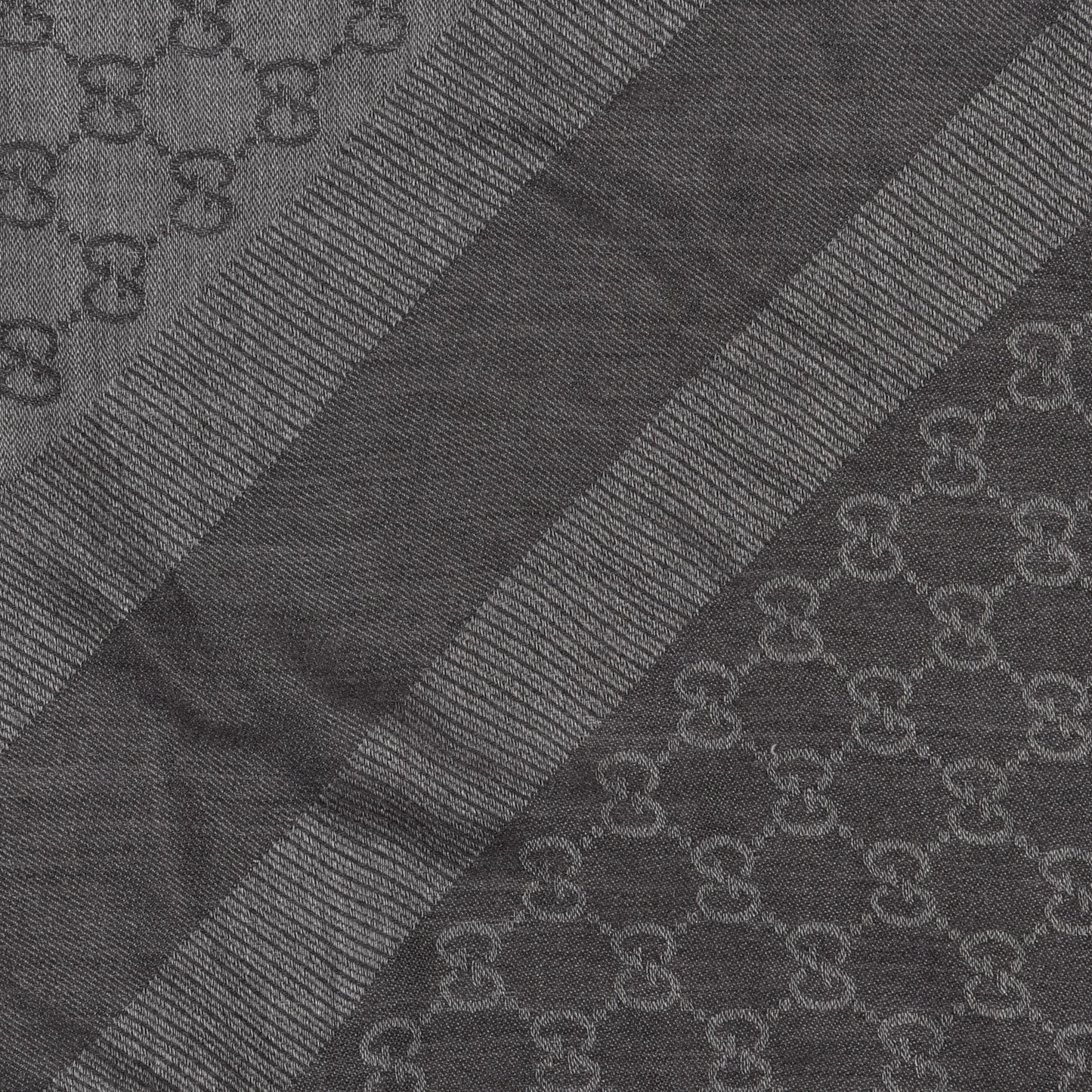 Wool Silk Monogram GGWeb Fringe Shawl Black Medium Grey