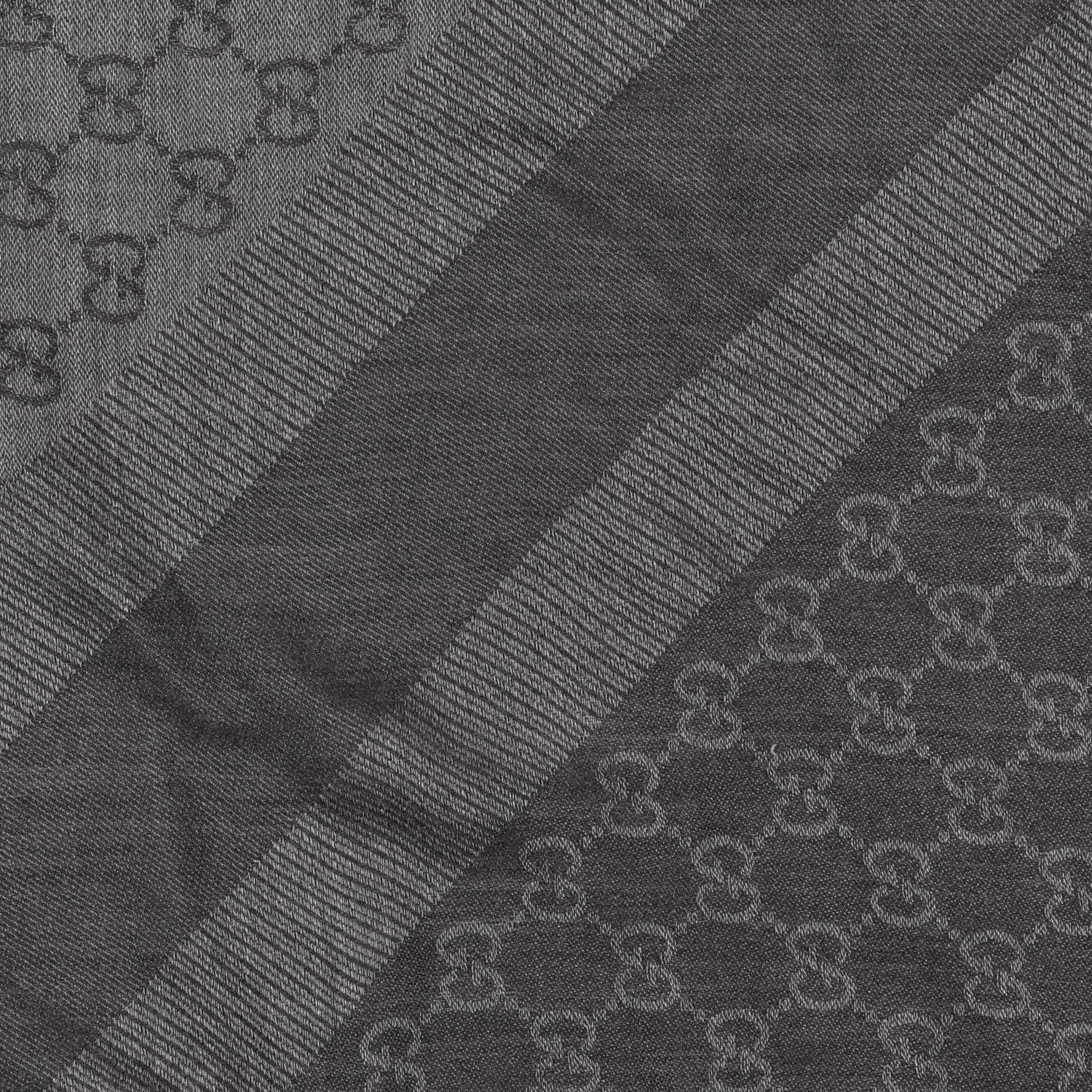 Gucci Wool Silk Monogram GGWeb Fringe Shawl Black Medium Grey 2 of 3