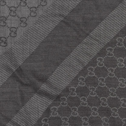 Gucci Wool Silk Monogram GGWeb Fringe Shawl Black Medium Grey 2 of 3