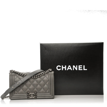 Chanel Calfskin Double Stitch Medium Boy Flap Grey 8 of 8