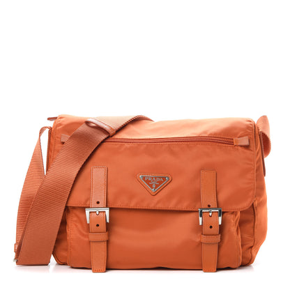 Prada Tessuto Nylon Saffiano Messenger Bag Papaya 1 of 11
