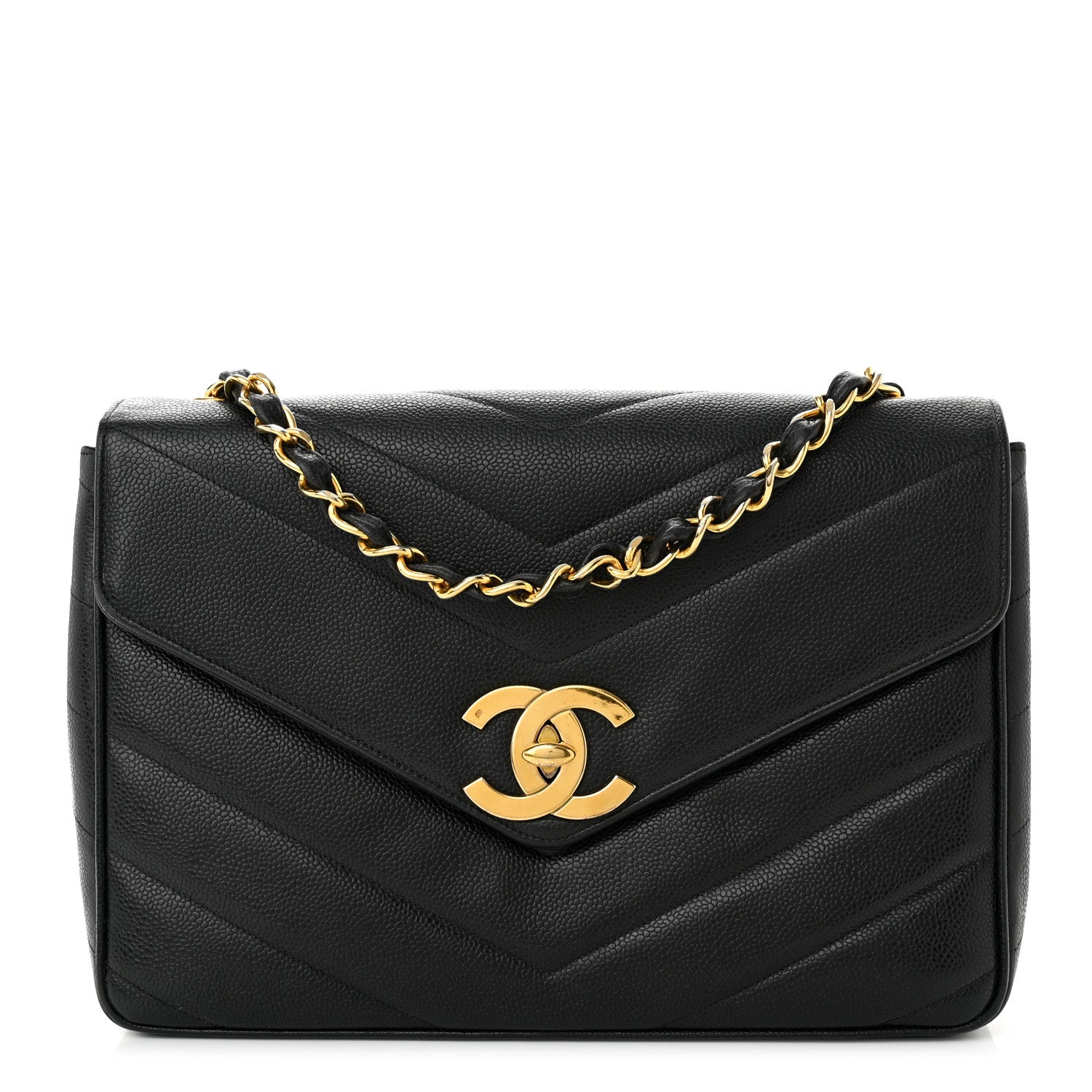 Chanel Caviar Chevron Quilted Jumbo Single Flap Black 1 of 11