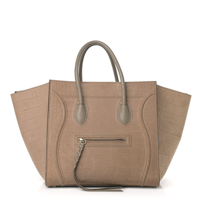 Celine Crocodile Embossed Nubuck Medium Phantom Luggage Beige 1 of 25