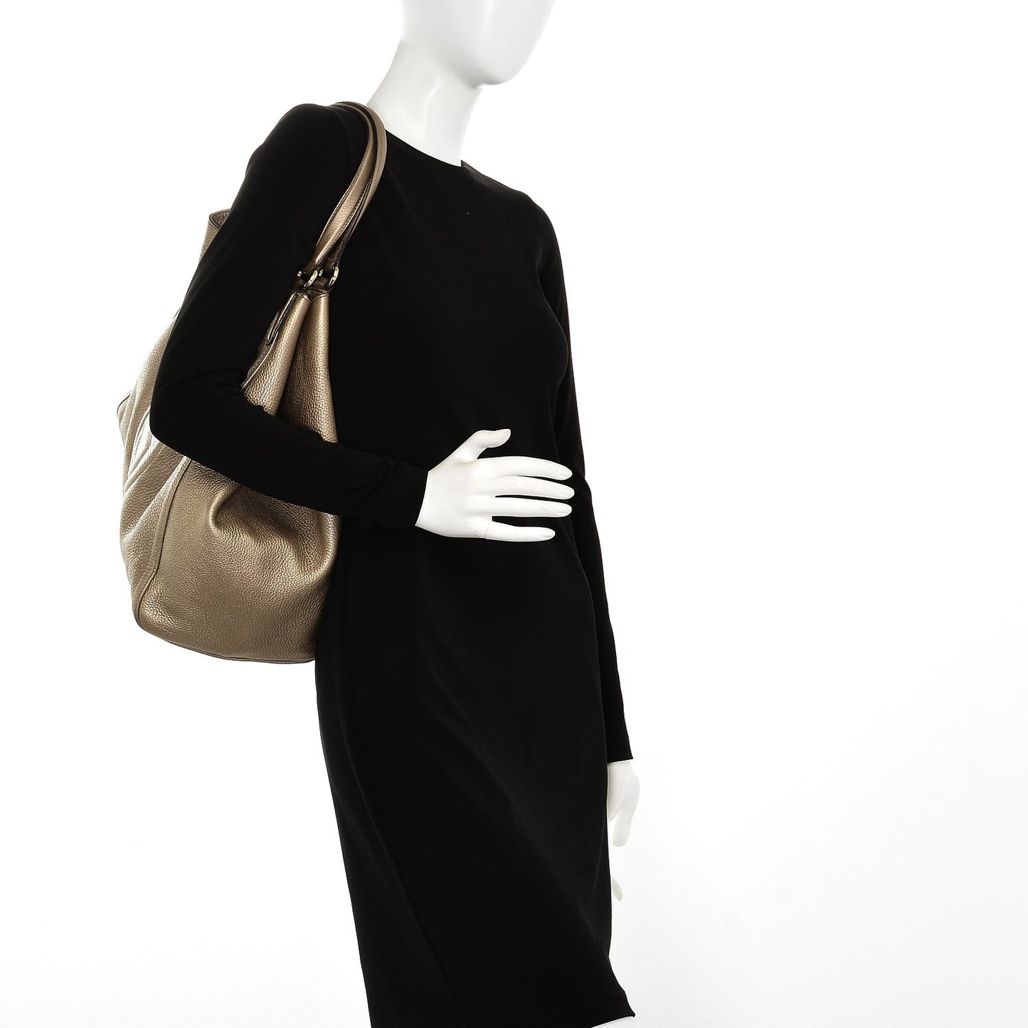 Metallic Pebbled Calfskin Large Soho Shoulder Bag Golden Beige