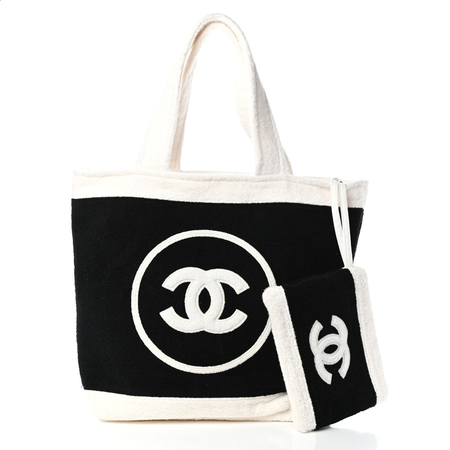 Chanel Terry Cotton CC Beach Tote Towel Set Black White 3 of 11