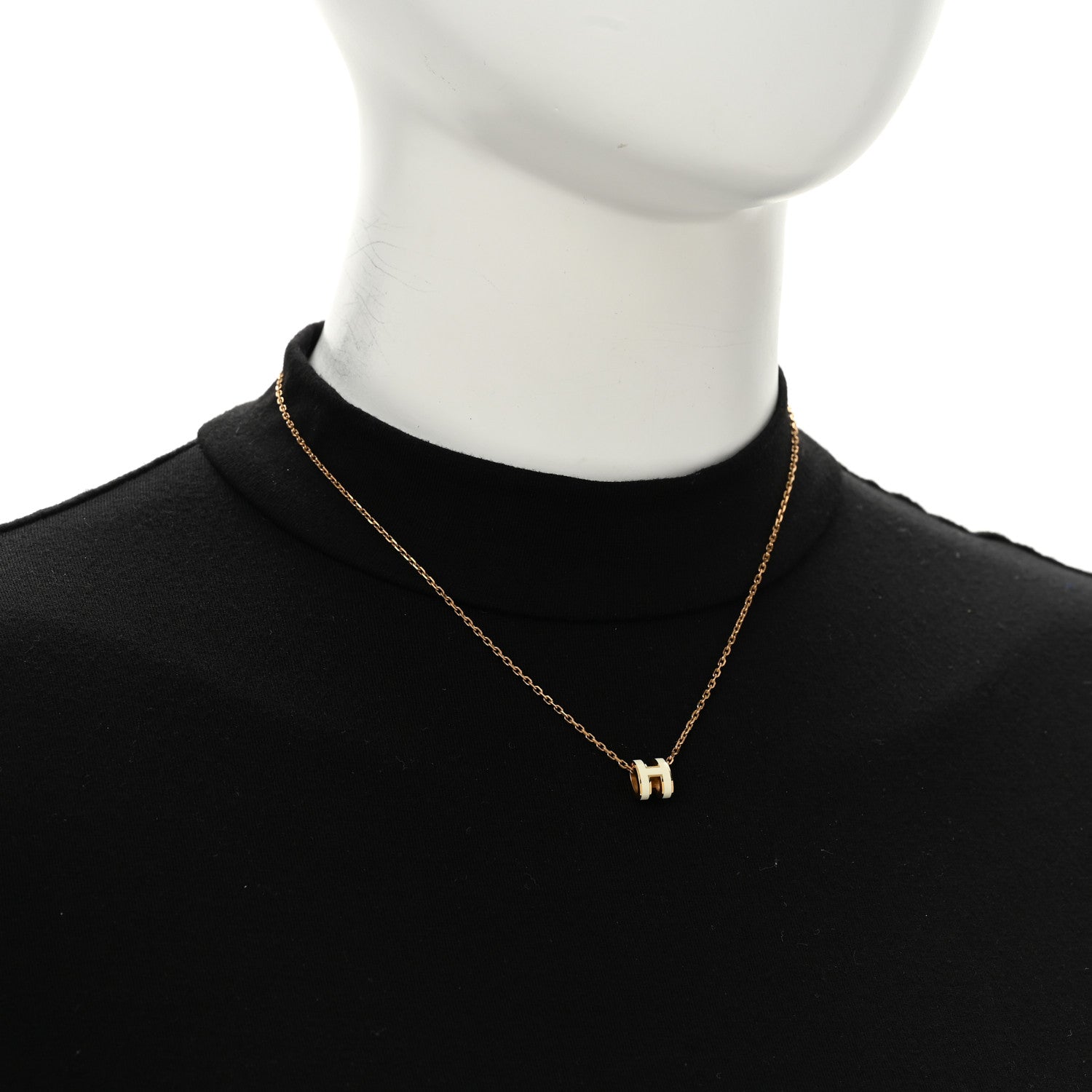Hermes Lacquered Gold Mini Pop H Pendant Necklace White 1881837