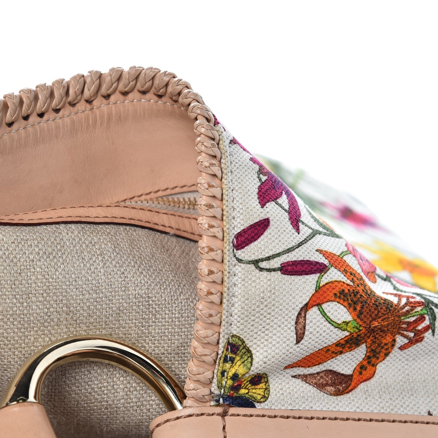 Canvas Flora Floral Large Horsebit Chain Hobo White
