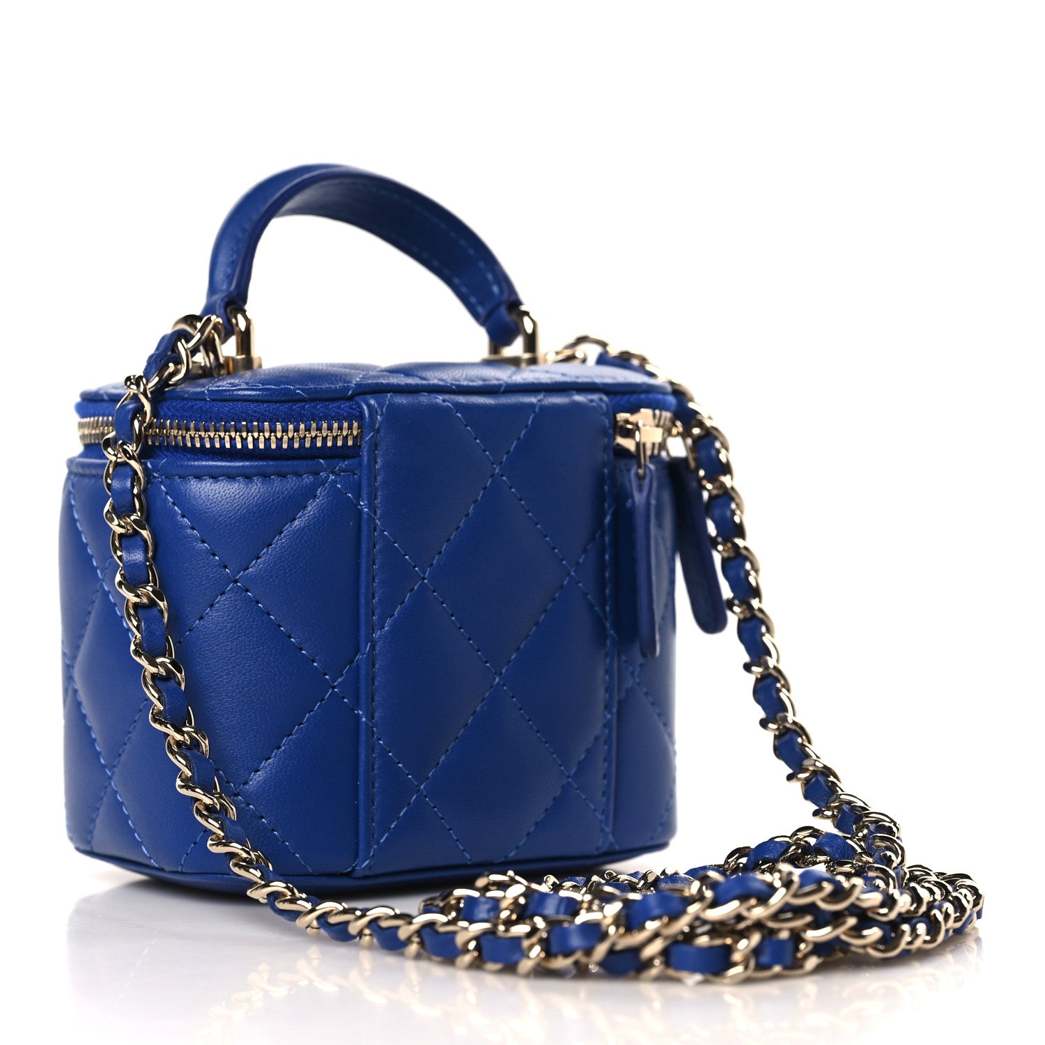 Chanel Lambskin Quilted Top Handle Mini Vanity Case With Chain Blue 4 of 10