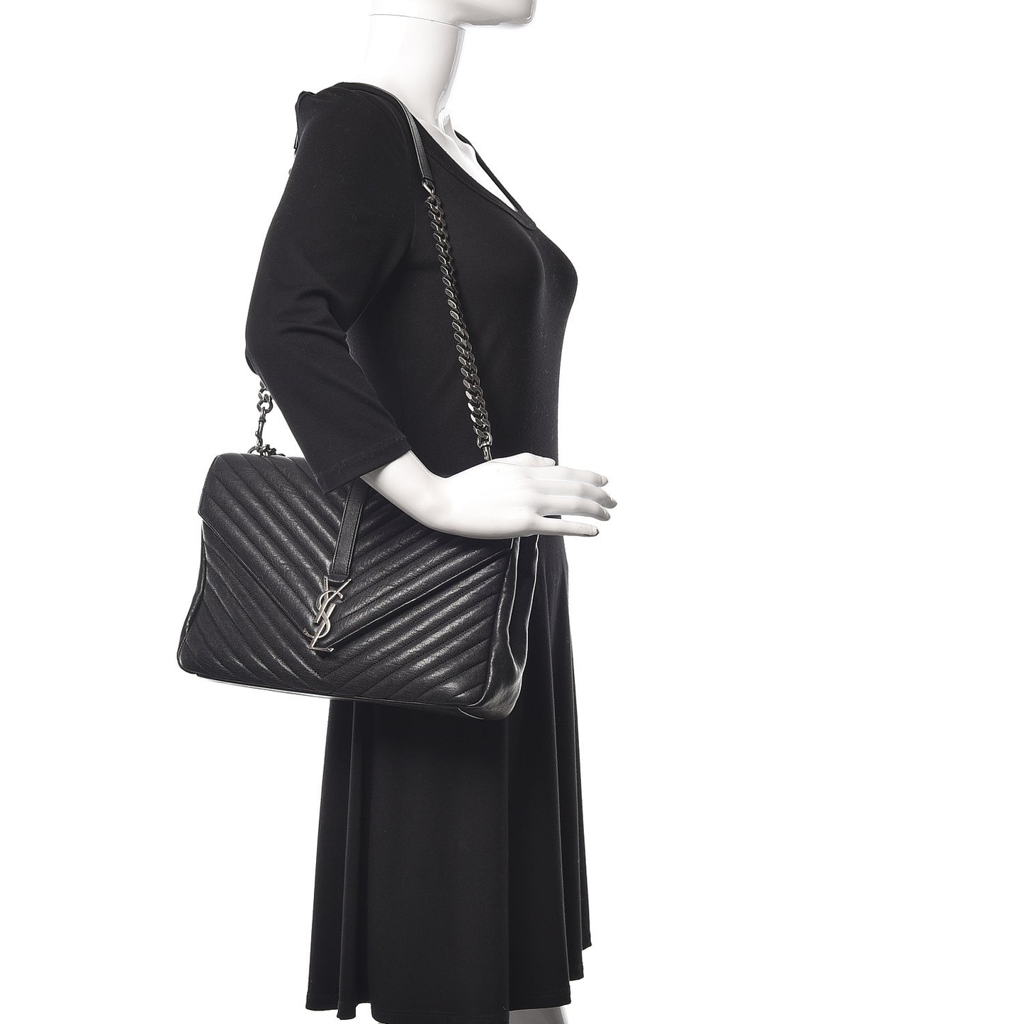 Sheepskin Matelasse Chevron Monogram Large College Satchel Black