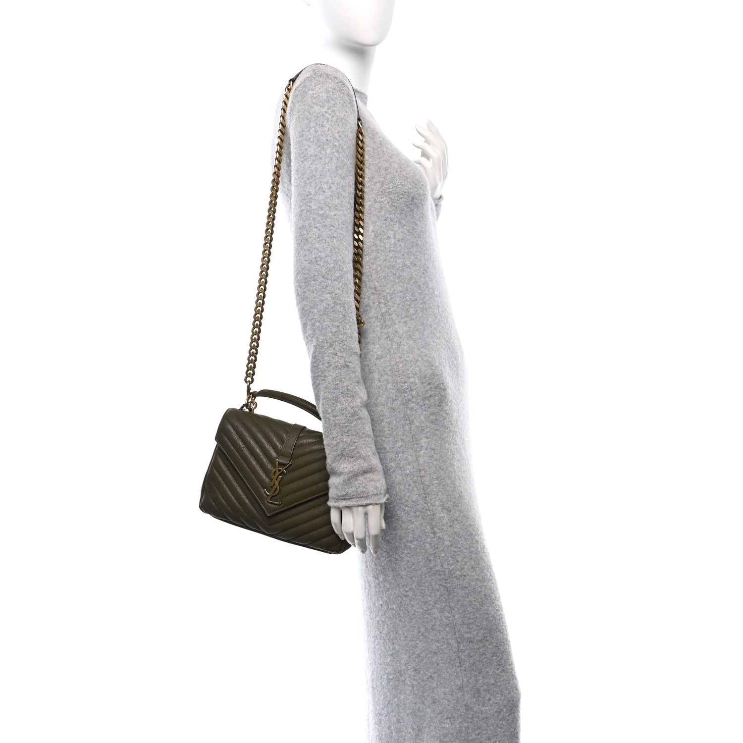 Saint Laurent Sheepskin Matelasse Chevron Monogram Medium College Bag Seawood 2 of 15