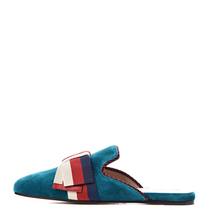 Gucci Softy Velvet Sylvie Bow Slippers 36.5 Pavone 1 of 8