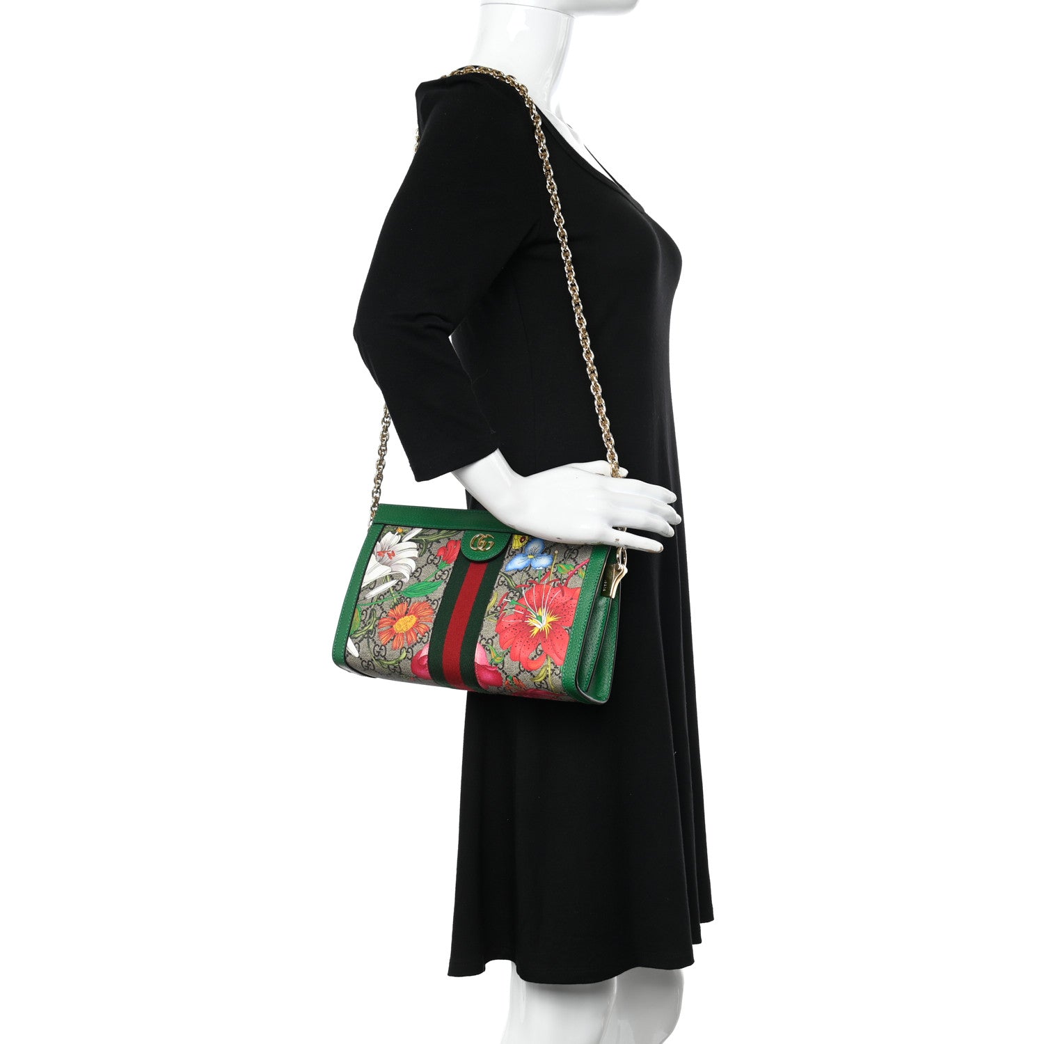 Gucci GG Supreme Monogram Flora Web Small Ophidia Chain Shoulder Bag Green 2 of 9