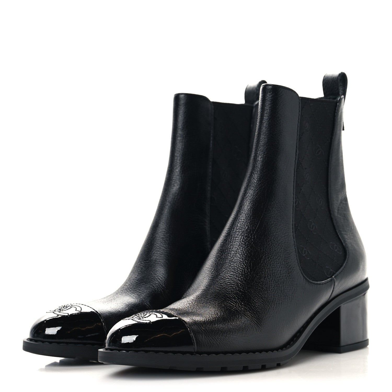 Chanel Calfskin Patent Cap Toe CC Short Boots 38.5 Black 4 of 9