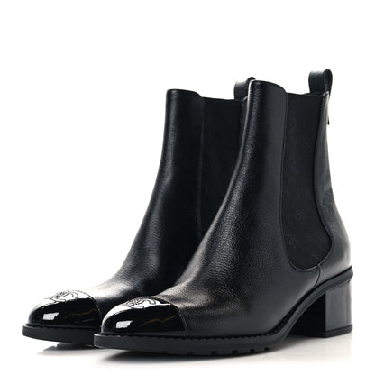 Chanel Calfskin Patent Cap Toe CC Short Boots 38.5 Black 4 of 9