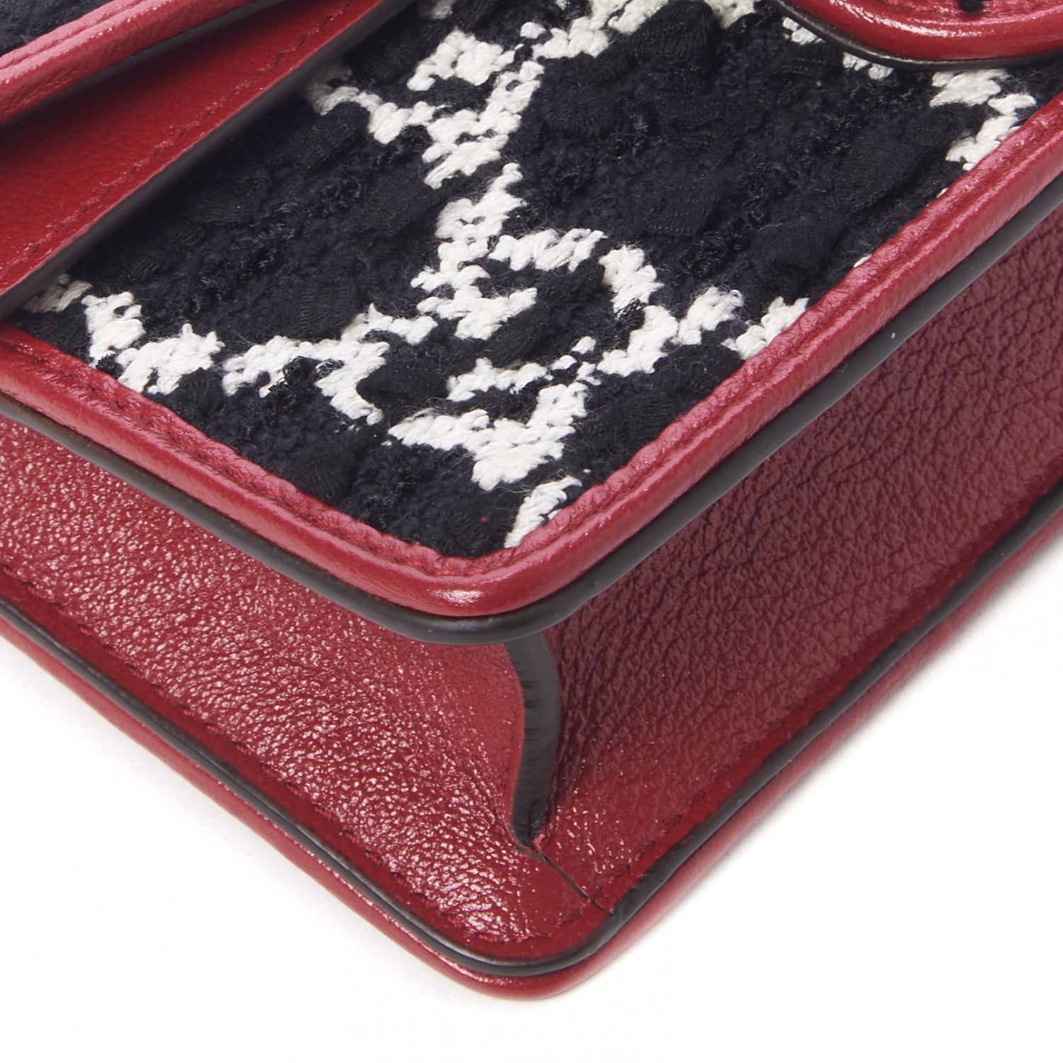 Gucci Tweed GG Monogram Super Mini Dionysus Shoulder Bag Black White Romantic Cherry 6 of 9
