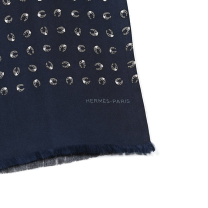 Hermes Cashmere Wool Silk Double Face Scarf Marine Gris Anthracite 3 of 5