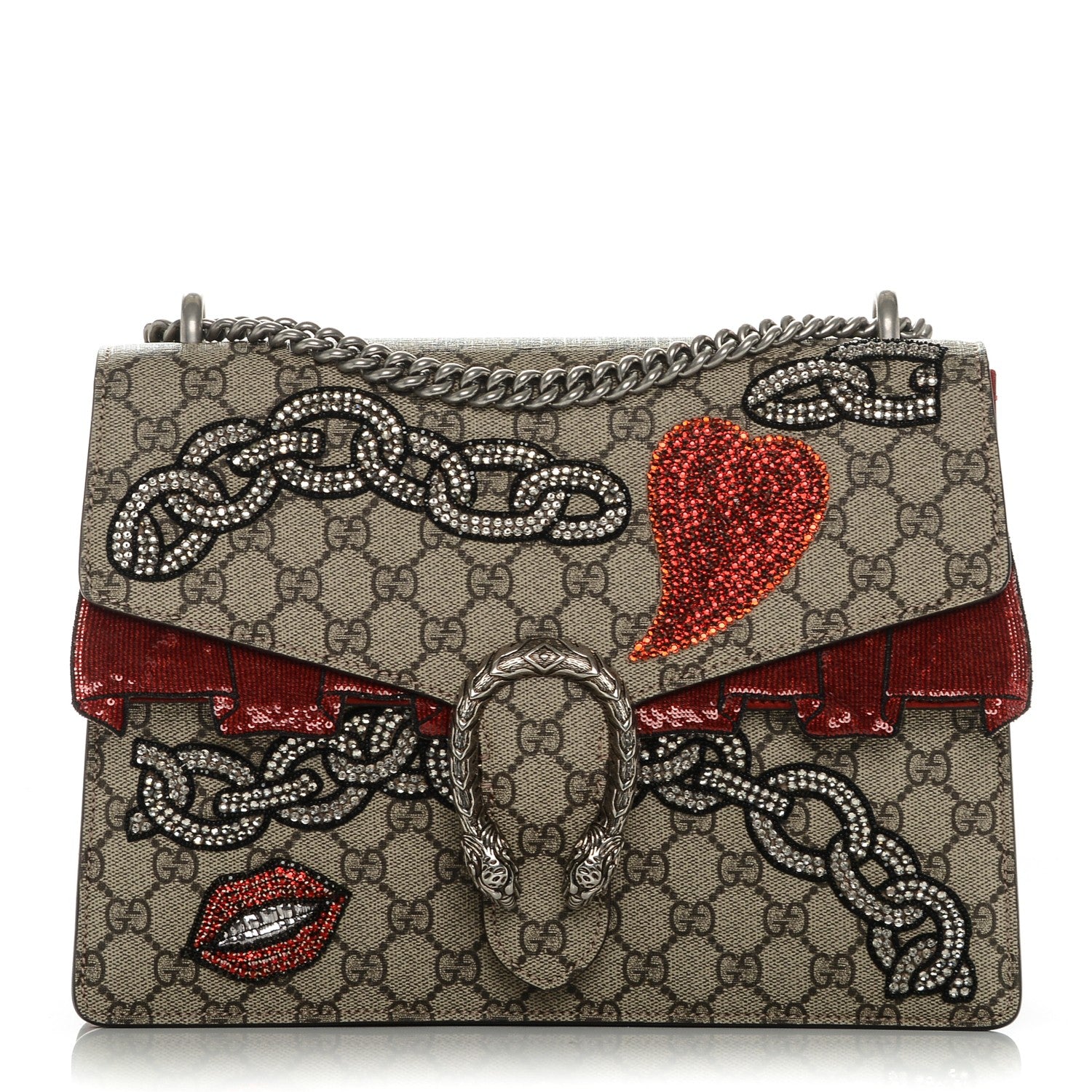 Gucci GG Supreme Monogram Embroidered Medium Dionysus Shoulder Bag Beige Multi 1 of 9