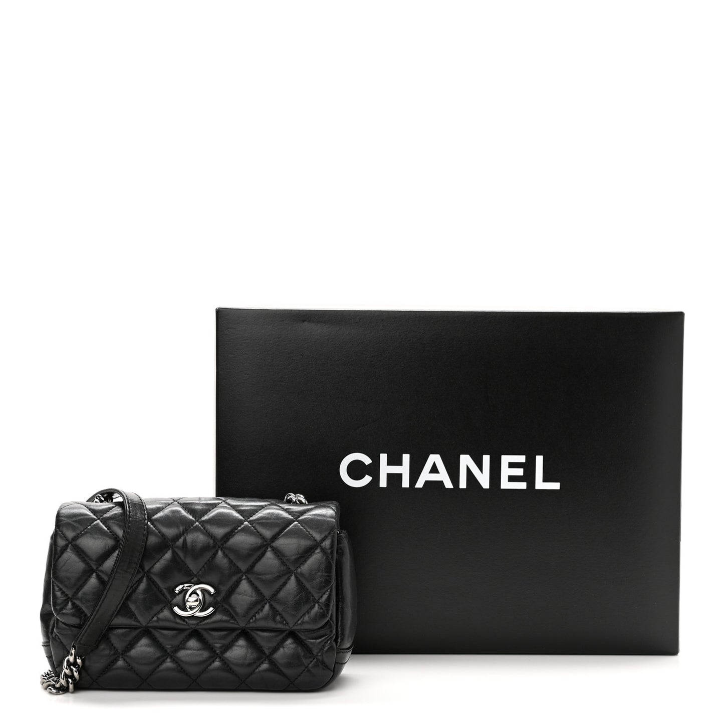 Aged Calfskin Quilted Mini Lady Pearly Flap Black