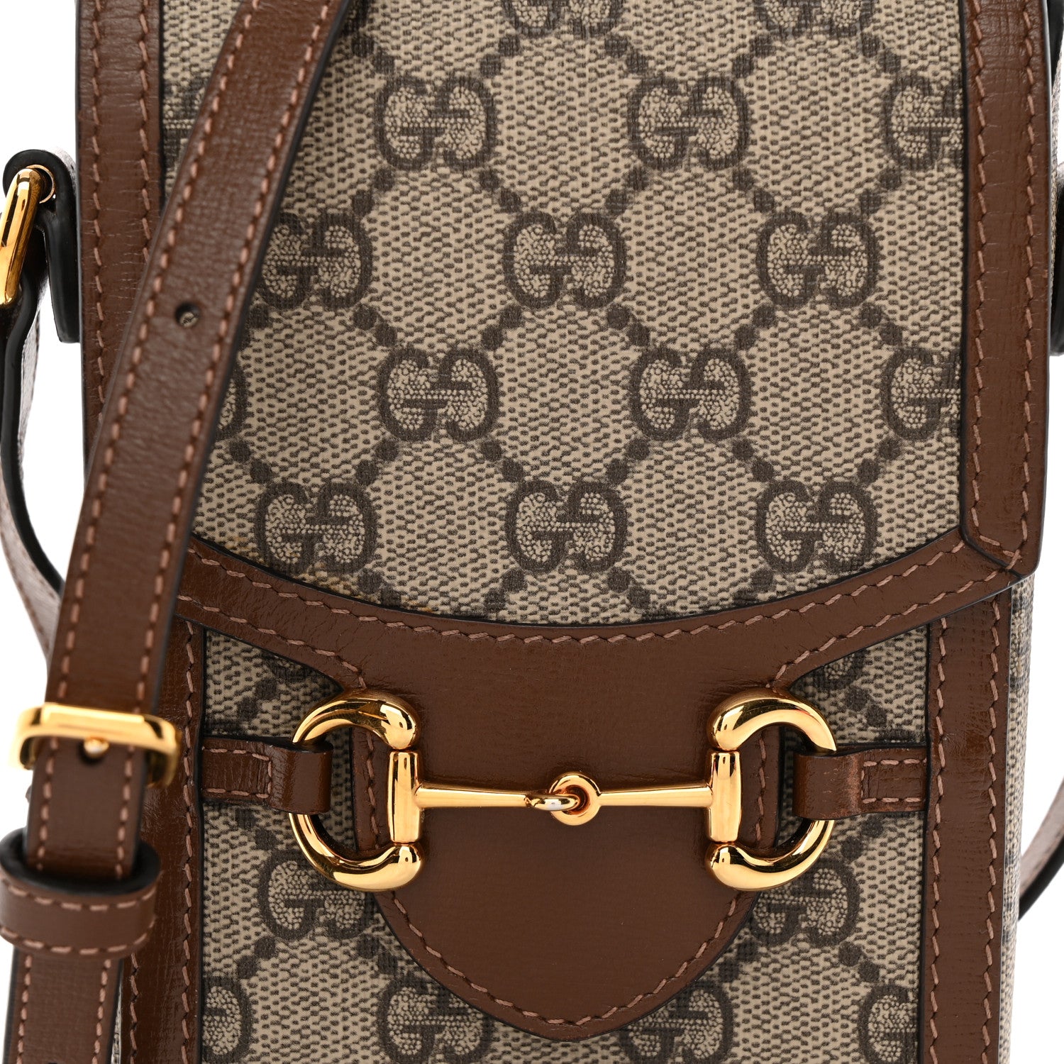 Gucci GG Supreme Monogram Mini Horsebit 1955 Crossbody Bag Beige Brown Sugar 8 of 11