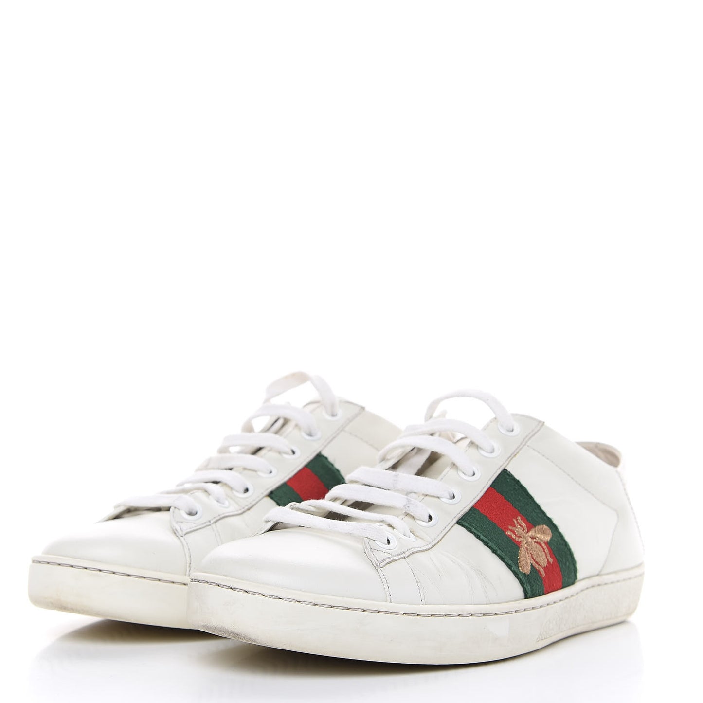 Calfskin Web Bee Embroidered Womens Ace Sneakers 38 White Green
