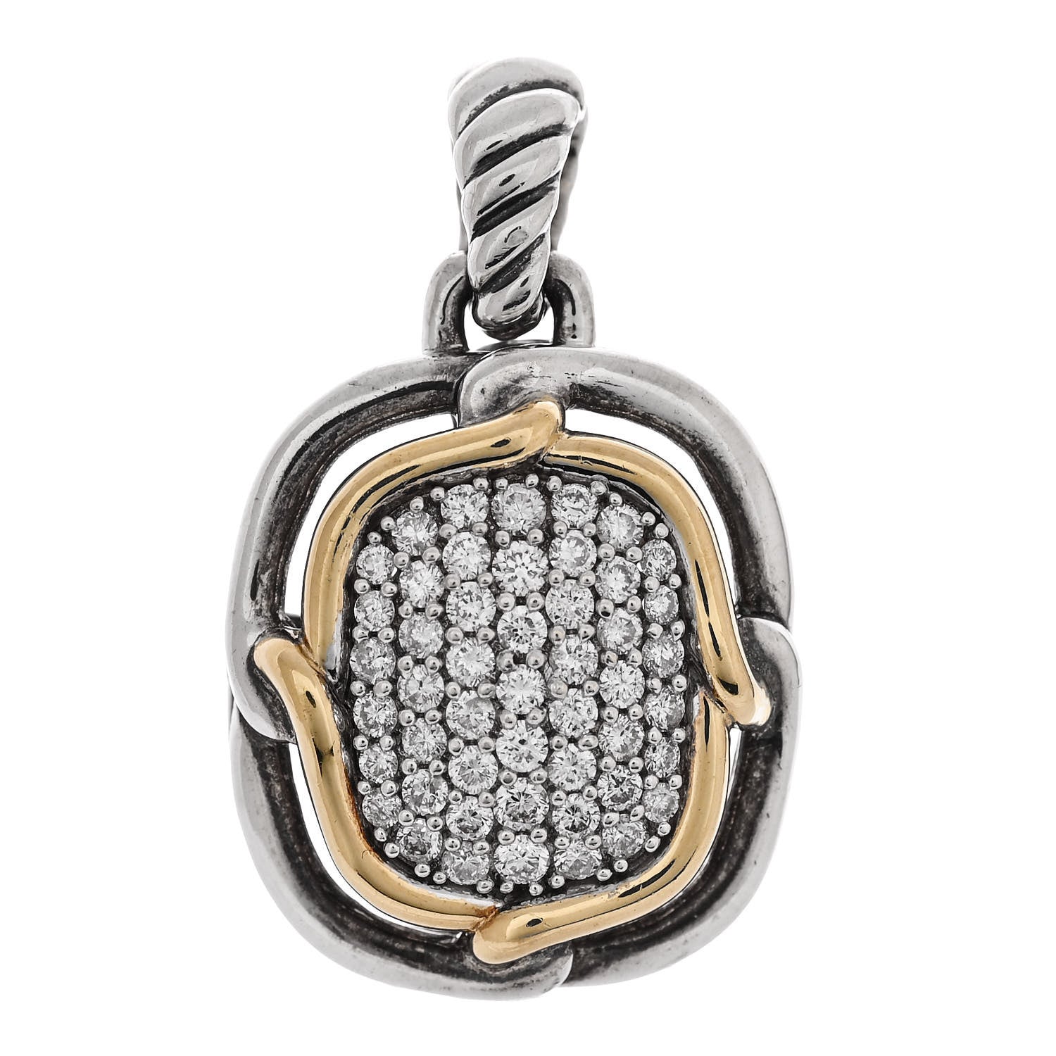 David Yurman Sterling Silver 18K Yellow Gold Pave Diamond 14mm Labyrinth Pendant 1 of 4
