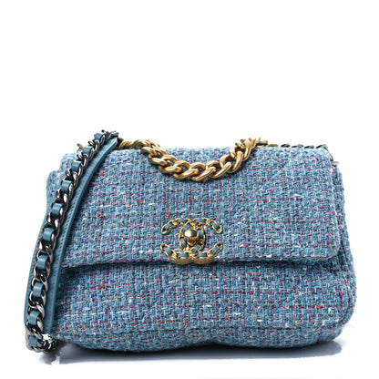 Chanel Tweed Quilted Medium Chanel 19 Flap Blue Multicolor 1 of 8
