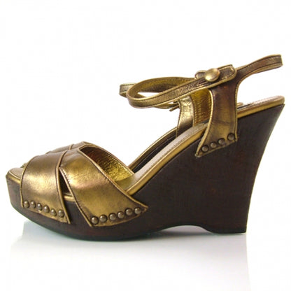 Prada Leather Platform Wedge Sandals 37.5 Gold 2 of 8