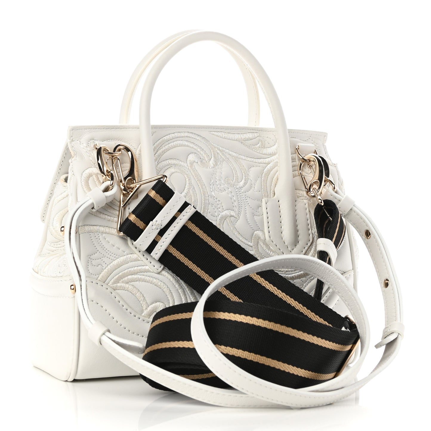 Calfskin Embroidered Medium Baroque Palazzo Empire Bag White