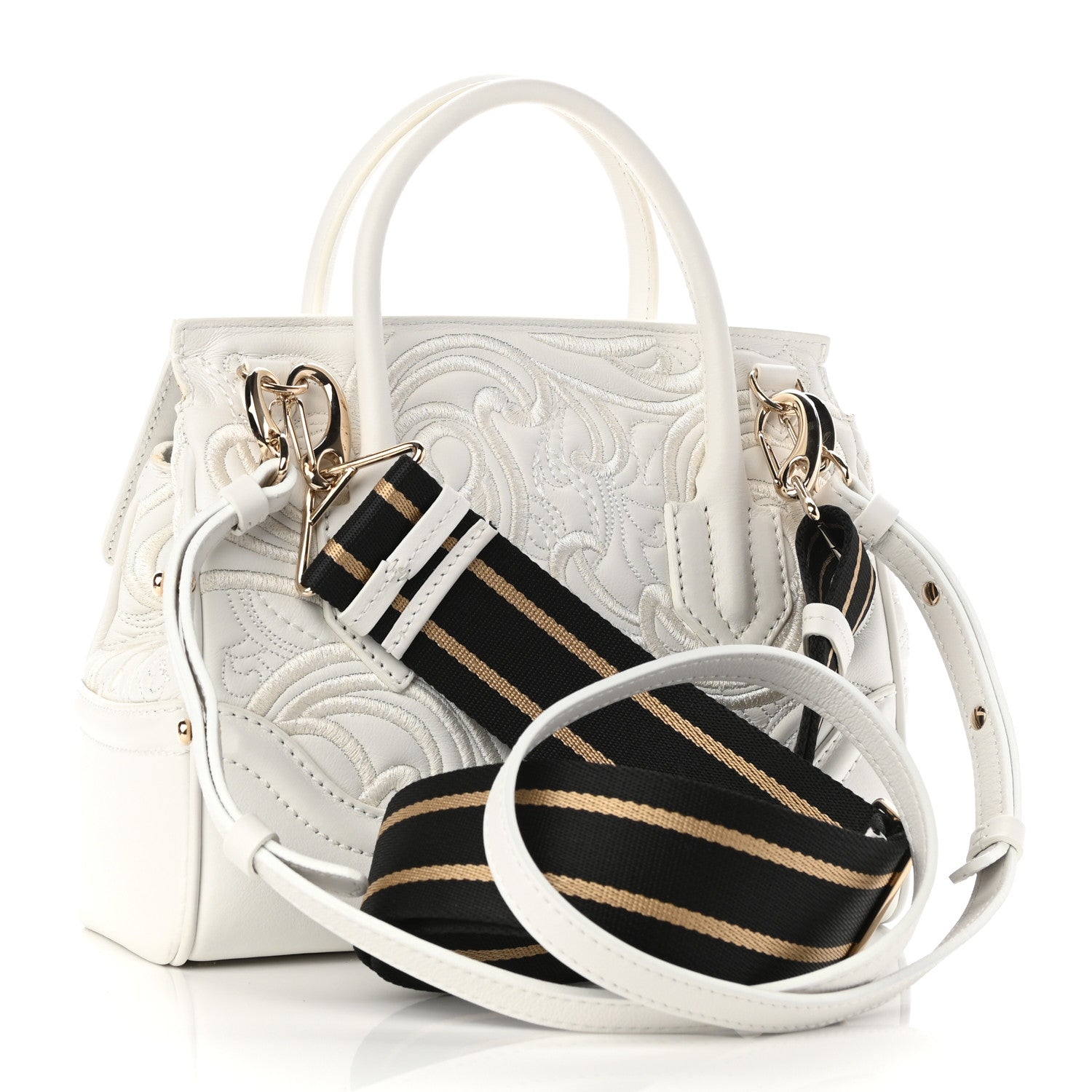 Versace Calfskin Embroidered Medium Baroque Palazzo Empire Bag White 3 of 10