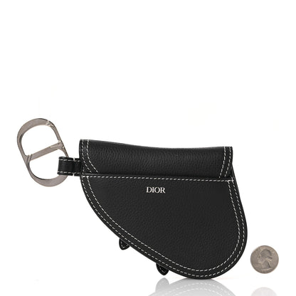 Christian Dior Grained Calfskin Saddle Mini Key Ring Black 2 of 5