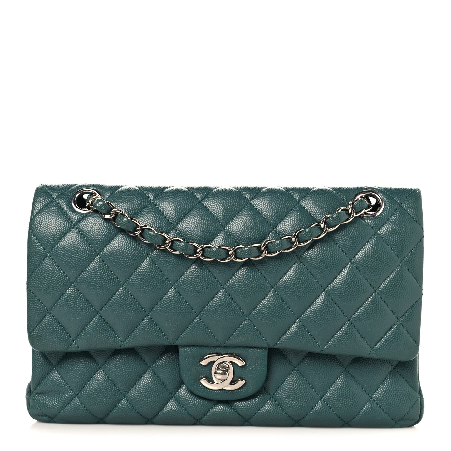 Caviar Quilted Medium Double Flap Green