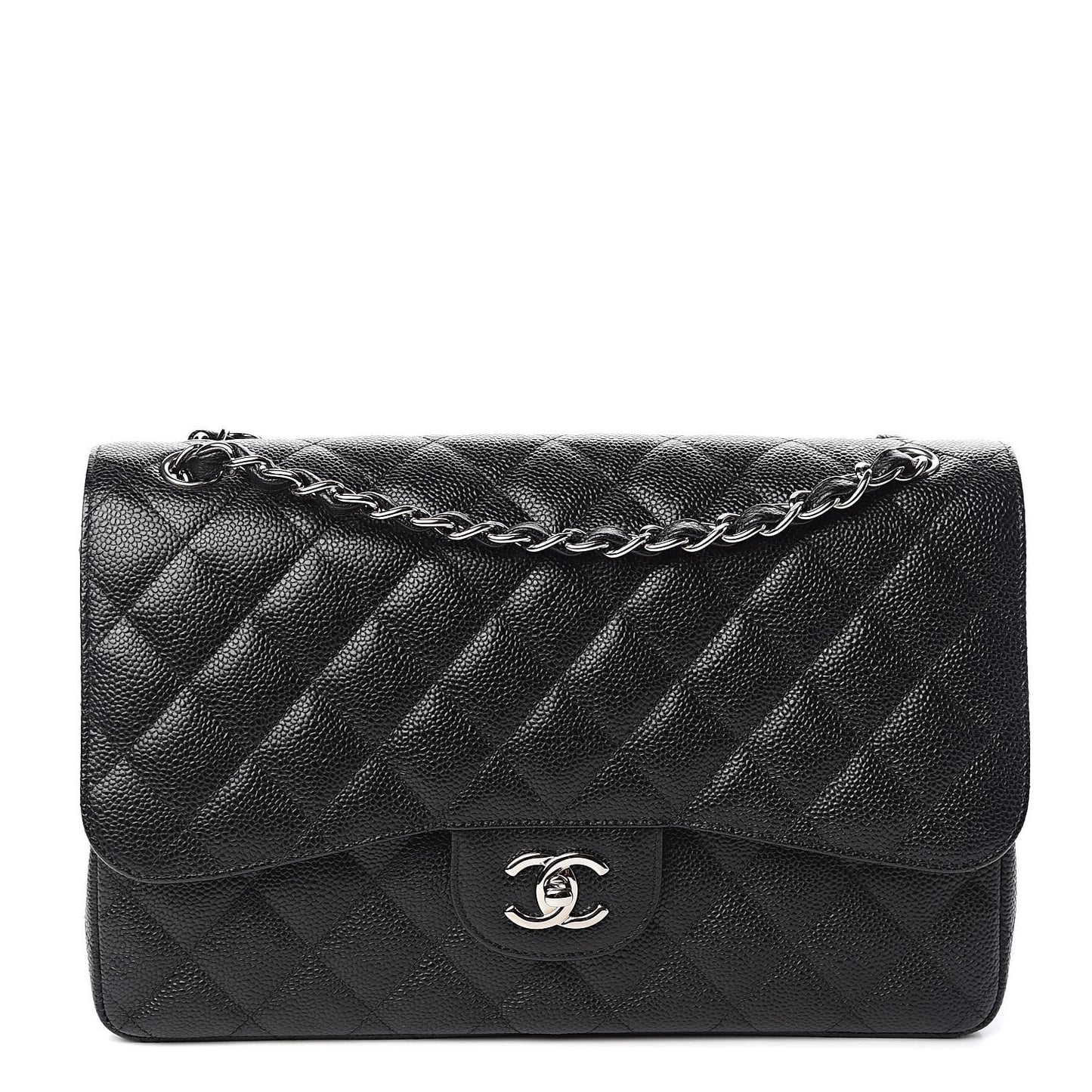 Caviar Quilted Jumbo Double Flap Black