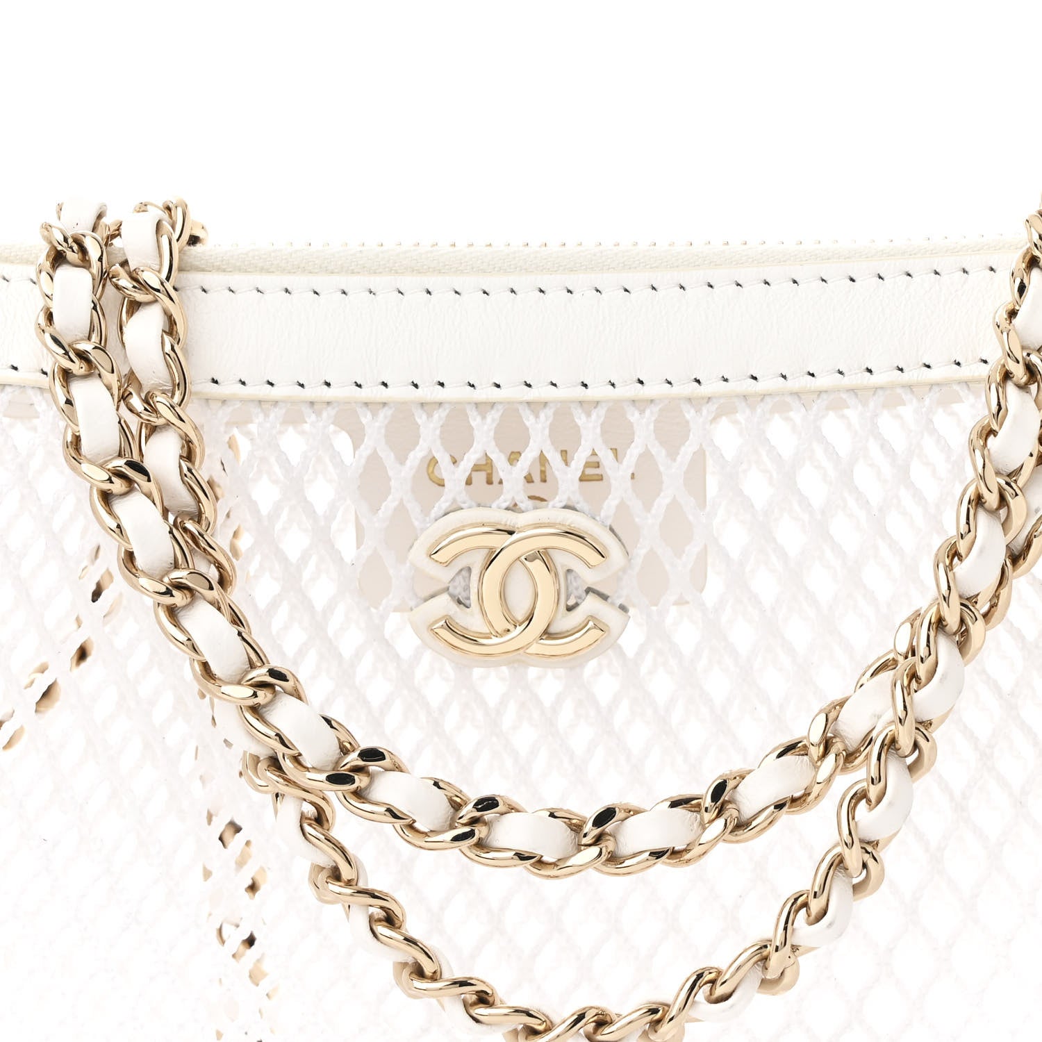 Chanel Mesh Shiny Lambskin Chain Hobo White 10 of 13