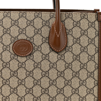 Gucci GG Supreme Monogram Azalea Calfskin Small Retro Interlocking G Tote Bag Beige Ebony Brown Sugar 8 of 12