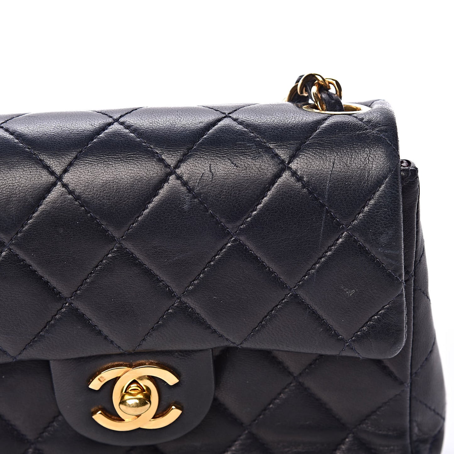 Lambskin Quilted Mini Square Flap Navy