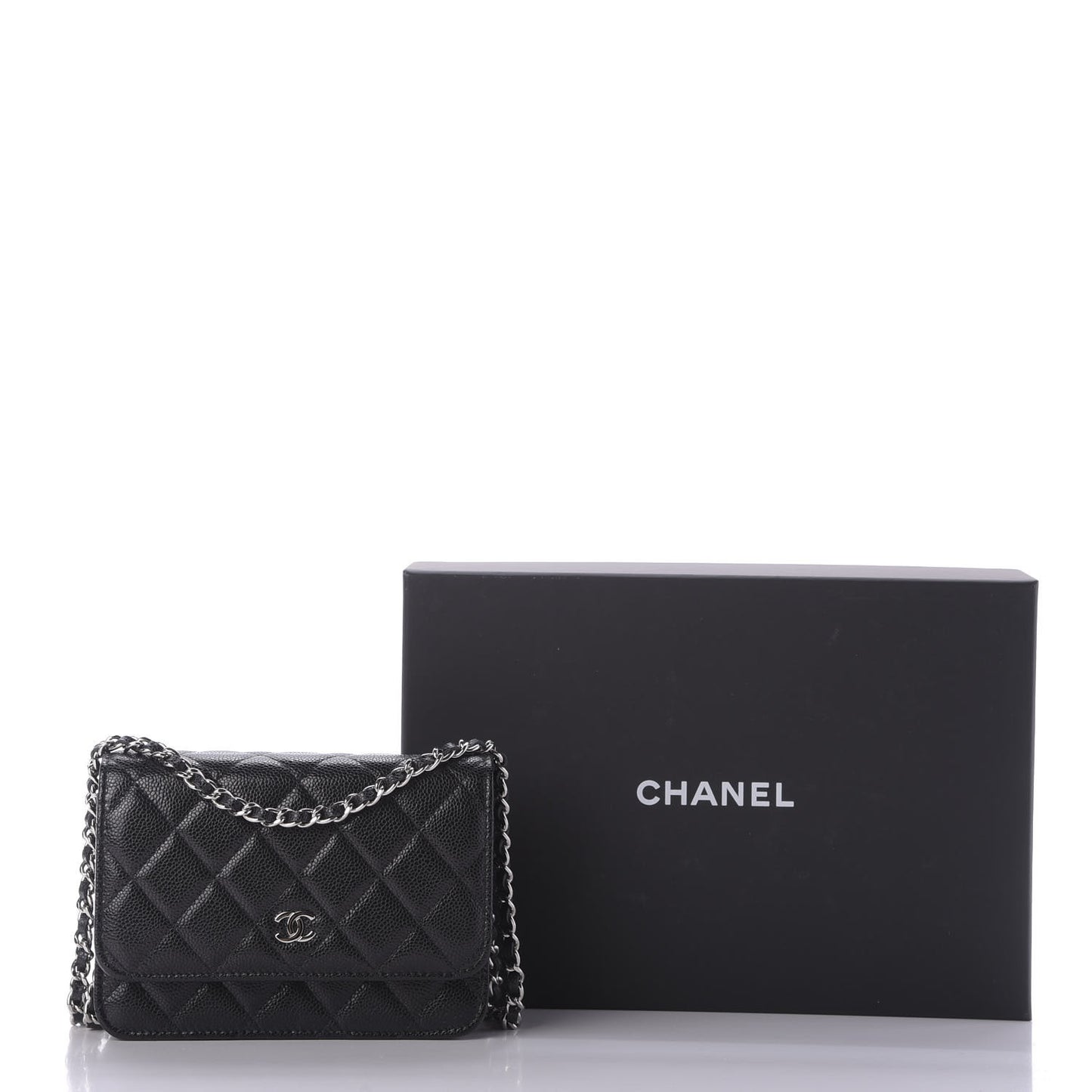 Caviar Quilted Mini Wallet On Chain WOC Black