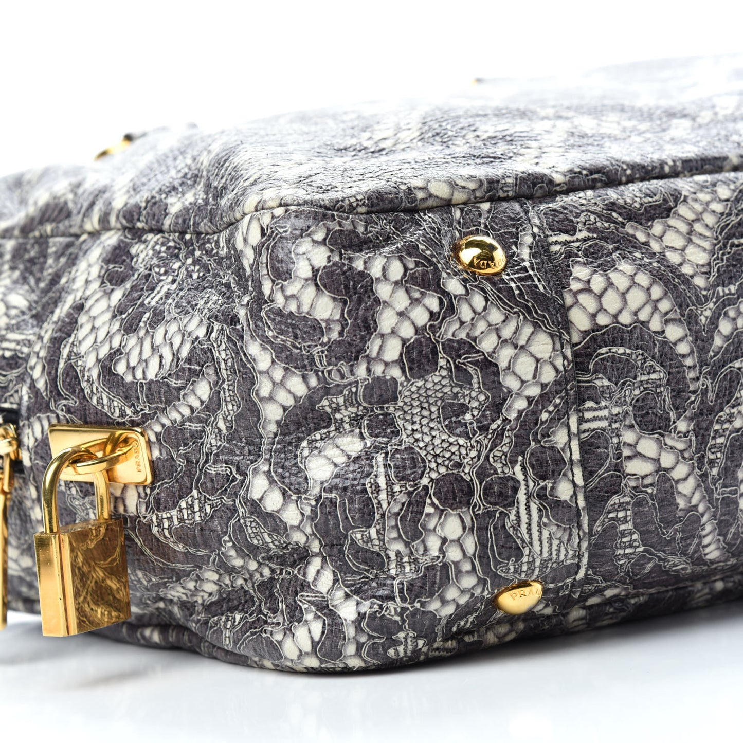 Cervo Lux Print Lace Bauletto Bag Talco