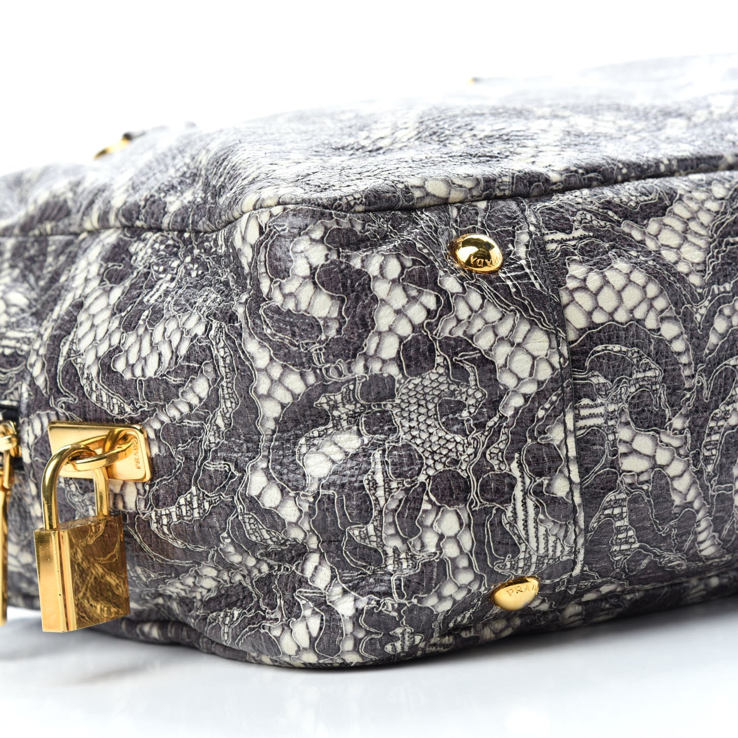 Prada Cervo Lux Print Lace Bauletto Bag Talco 6 of 11