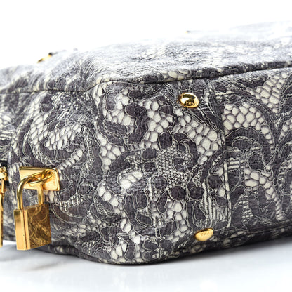 Prada Cervo Lux Print Lace Bauletto Bag Talco 6 of 11