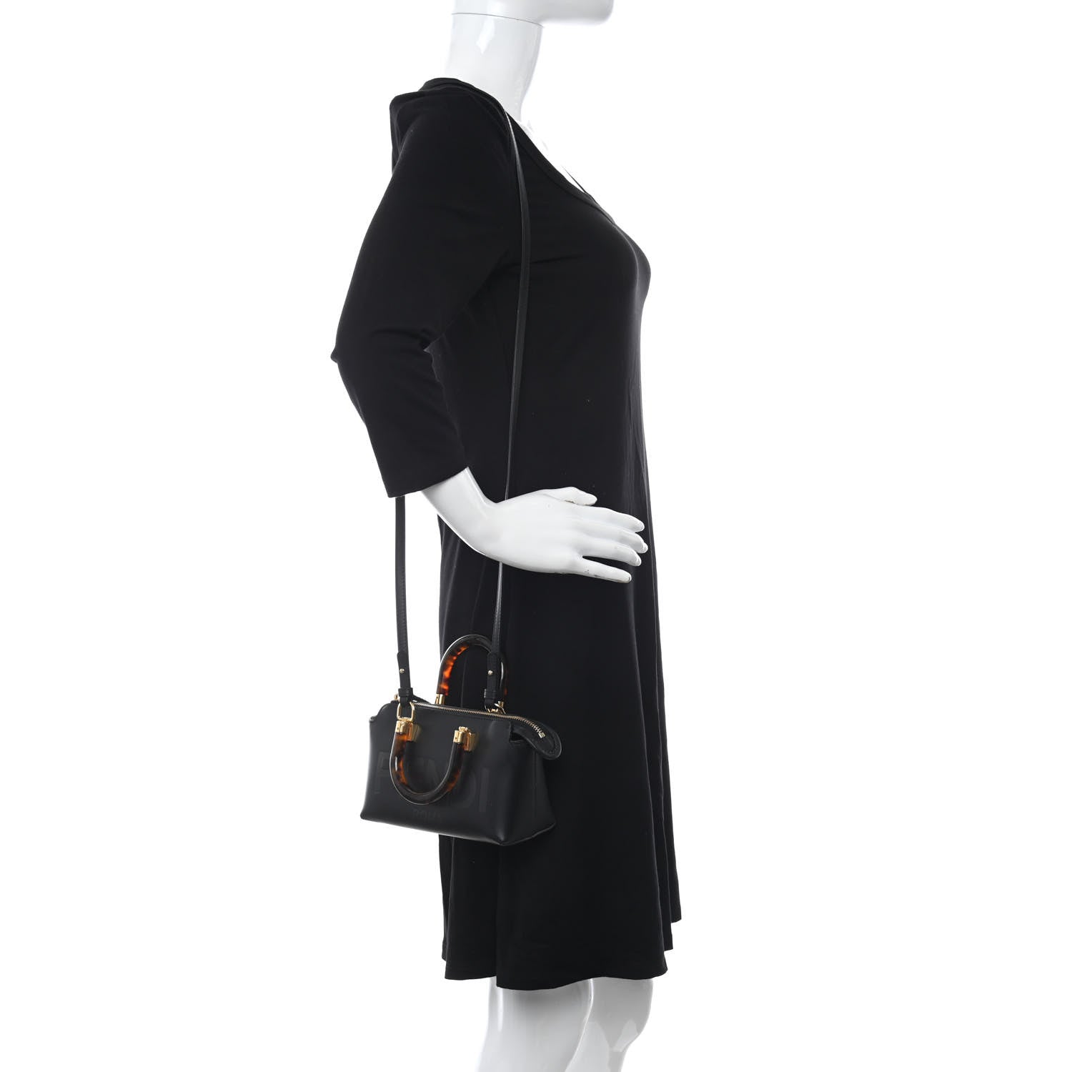 Fendi Vitello King Plexiglass Logo Embossed Mini By The Way Top Handle Boston Bag Black 2 of 11