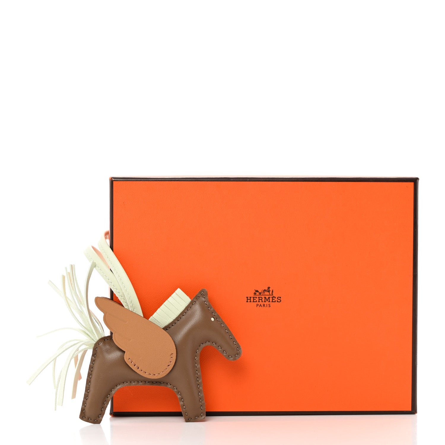 Hermes Milo Lambskin Grigri Rodeo Pegase Horse Bag Charm PM Etoupe Vert Fizz Biscuit 6 of 6