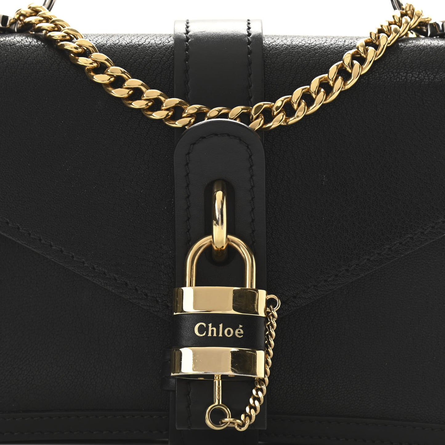 Shiny Goatskin Calfskin Aby Chain Shoulder Bag Black