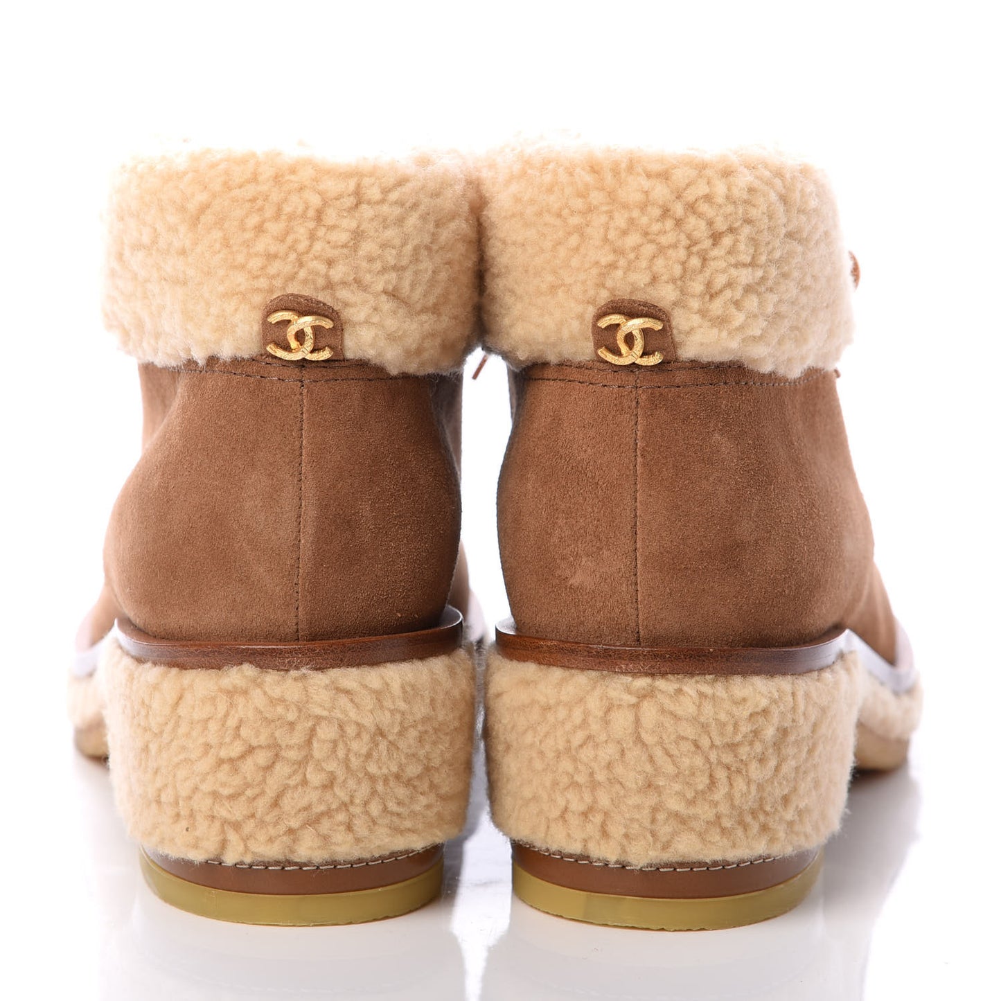 Shearling Suede Calfskin Womens Lace Up Ankle Boots 41.5 Brown Beige