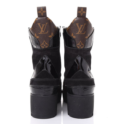 Louis Vuitton Suede Calfskin Monogram Laureate Platform Desert Boots 38.5 Black 7 of 11