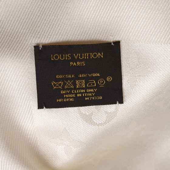 Wool Silk Monogram Shawl White