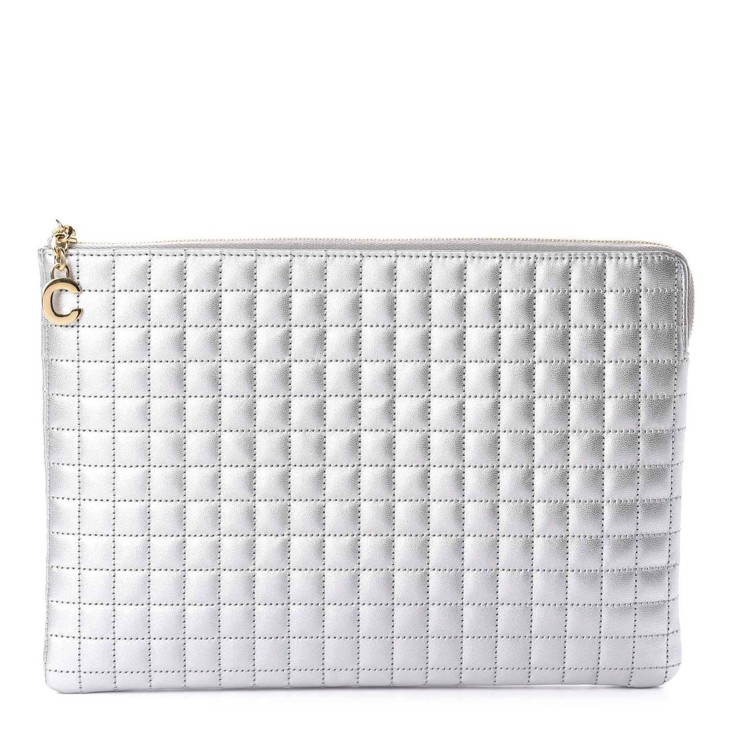 Lambskin Quilted Zip Pouch Grey