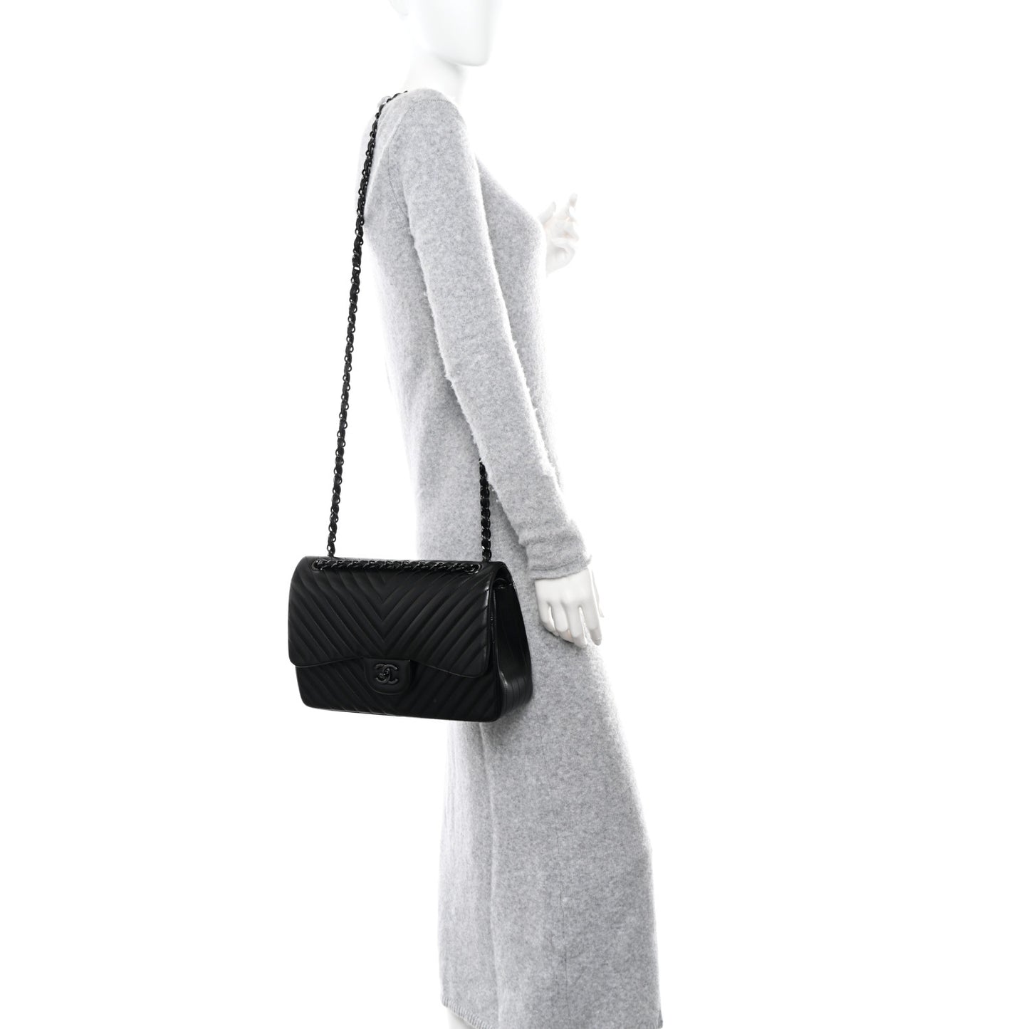Lambskin Chevron Quilted Jumbo Double Flap So Black